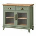 Aparador 100 x 40 x 90 cm de madera verde con puertas de vidrio acanalado estilo rústico