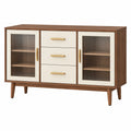 Aparador 150 x 40 x 85 cm de madera marrón y crema con vitrinas acanaladas estilo moderno