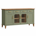 Aparador 160 x 40 x 90 cm de madera verde con puertas de vidrio estilo vintage