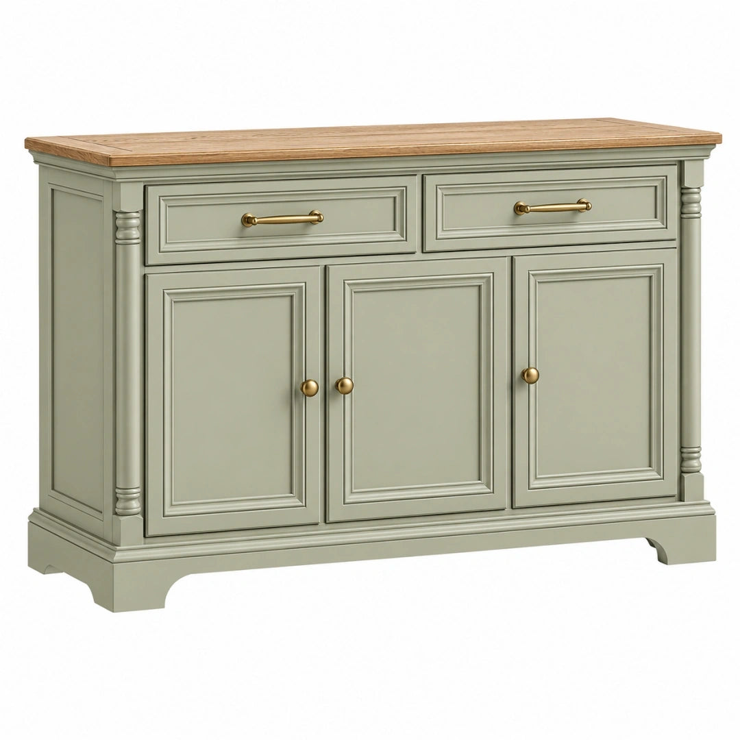 Aparador 140 x 45 x 90 cm de madera verde salvia con encimera natural estilo clásico