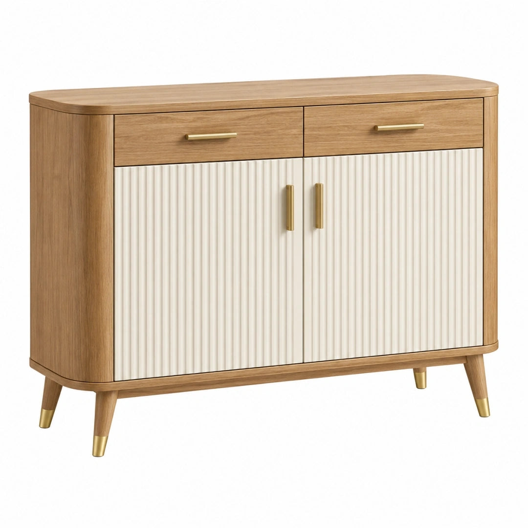 Aparador 100 x 40 x 85 cm de madera marrón y blanco con puertas acanaladas