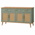 Aparador 160 x 40 x 90 cm de madera verde con ratán - almacenaje estilo retro