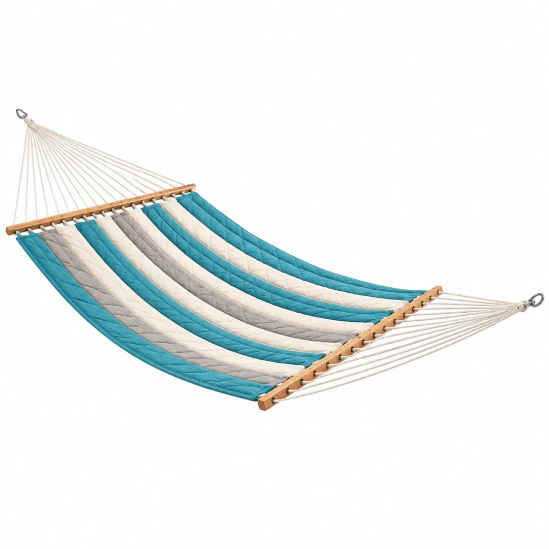 Hamaca acolchada 300 x 150 cm de poliéster turquesa blanco y gris para jardín