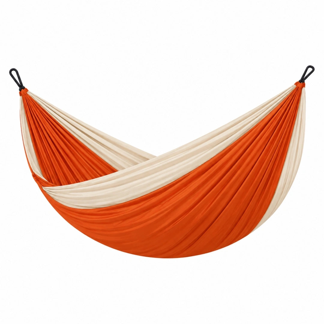 Hamaca 270 x 150 cm de tejido naranja y crema para descanso colgante