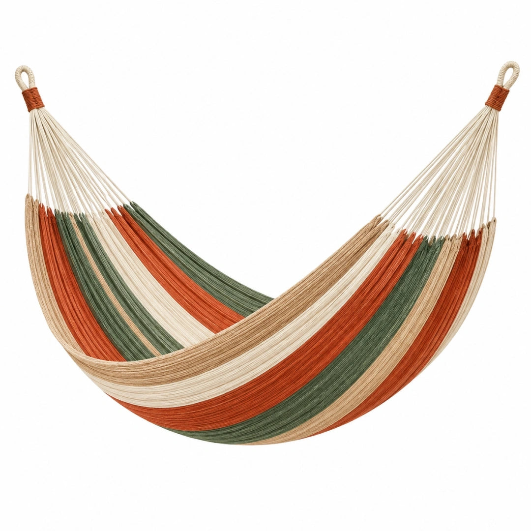 Hamaca 200 x 100 cm de fibra textil beige verde terracota para descanso estilo bohemio