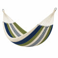 Hamaca de 200 x 100 cm de algodón azul verde y beige - Tejida para jardín y terraza