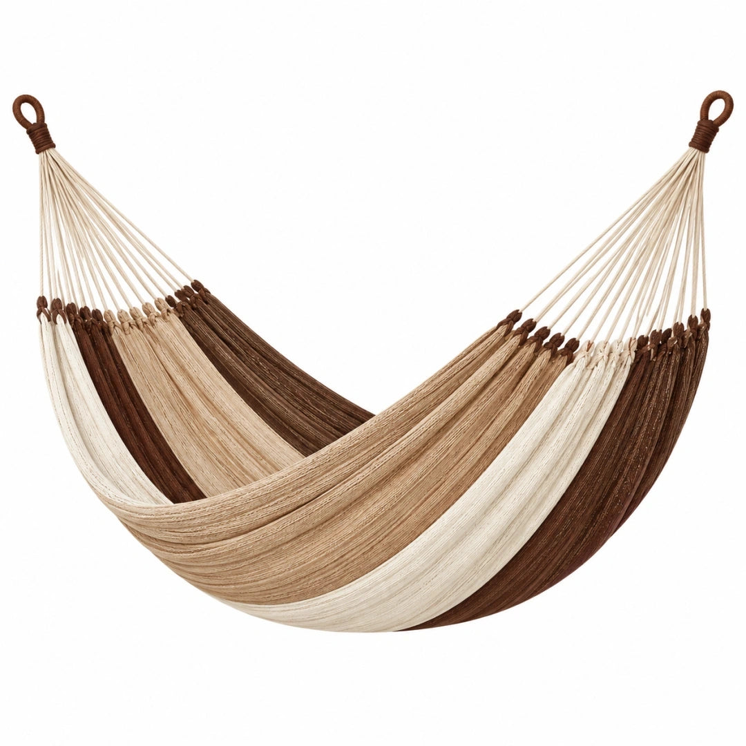 Hamaca colgante 320 x 150 cm de fibras textiles beige marrón para jardín