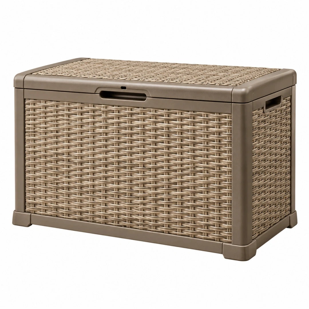 Arcón de almacenaje 80 x 50 x 50 cm de plástico efecto ratán beige para exterior