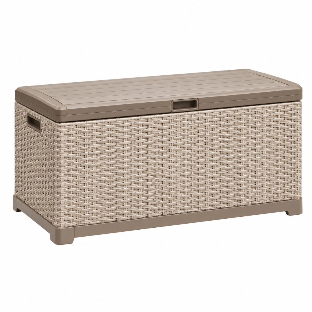 Baúl de almacenaje 116 x 54 x 64 cm de resina beige para exterior con tapa