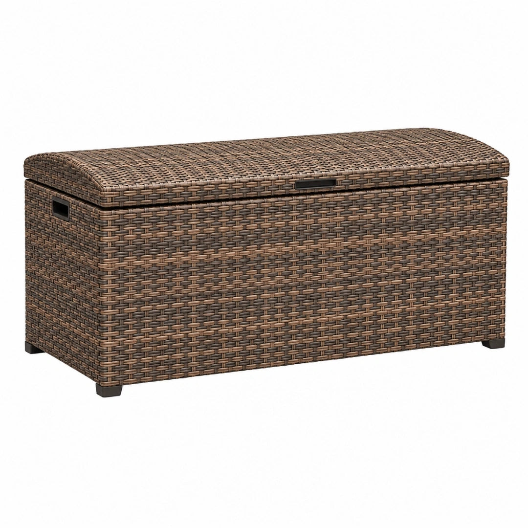 Baúl de almacenaje 120 x 50 x 60 cm de ratán sintético marrón para exterior con tapa