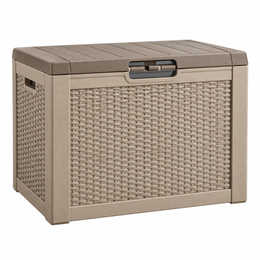 Baúl de almacenaje 79 x 43 x 55 cm de plástico taupe para exterior con tapa