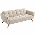 Sofá de 3 plazas 210 cm tapizado beige con patas de madera estilo moderno