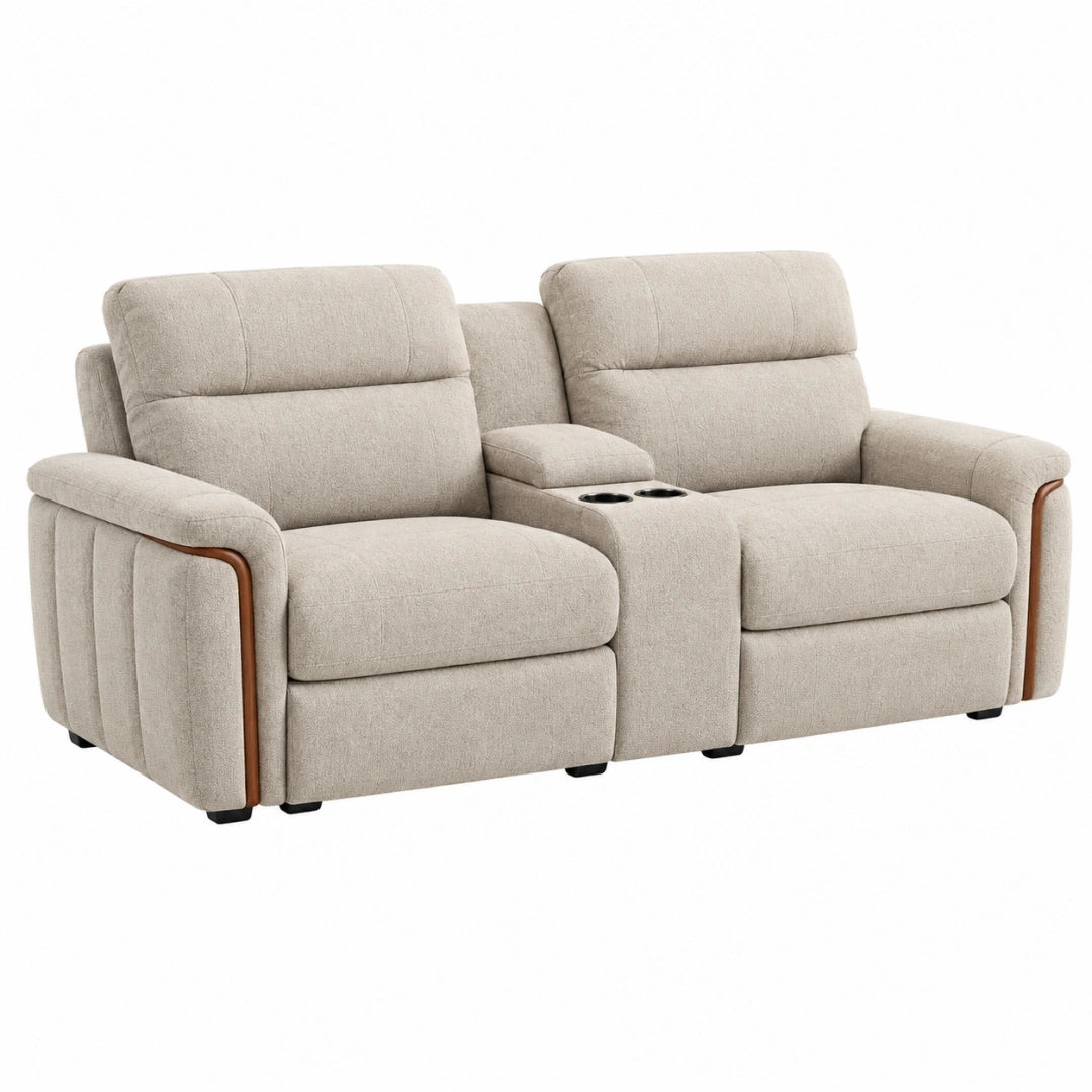 Sofá de 2 plazas 180 x 95 x 102 cm tapizado textil beige con portavasos estilo contemporáneo