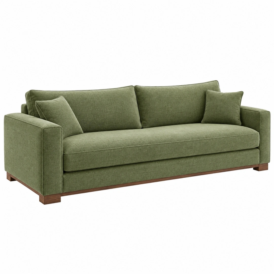 Sofá de 3 plazas 220 x 95 x 85 cm tapizado textil verde con base de madera estilo contemporáneo