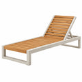 Tumbona 200 x 70 cm de madera y metal blanco para exterior con respaldo reclinable