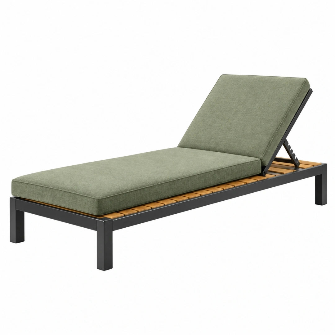 Tumbona de jardín 200 x 65 cm con estructura metálica negra y cojín verde reclinable
