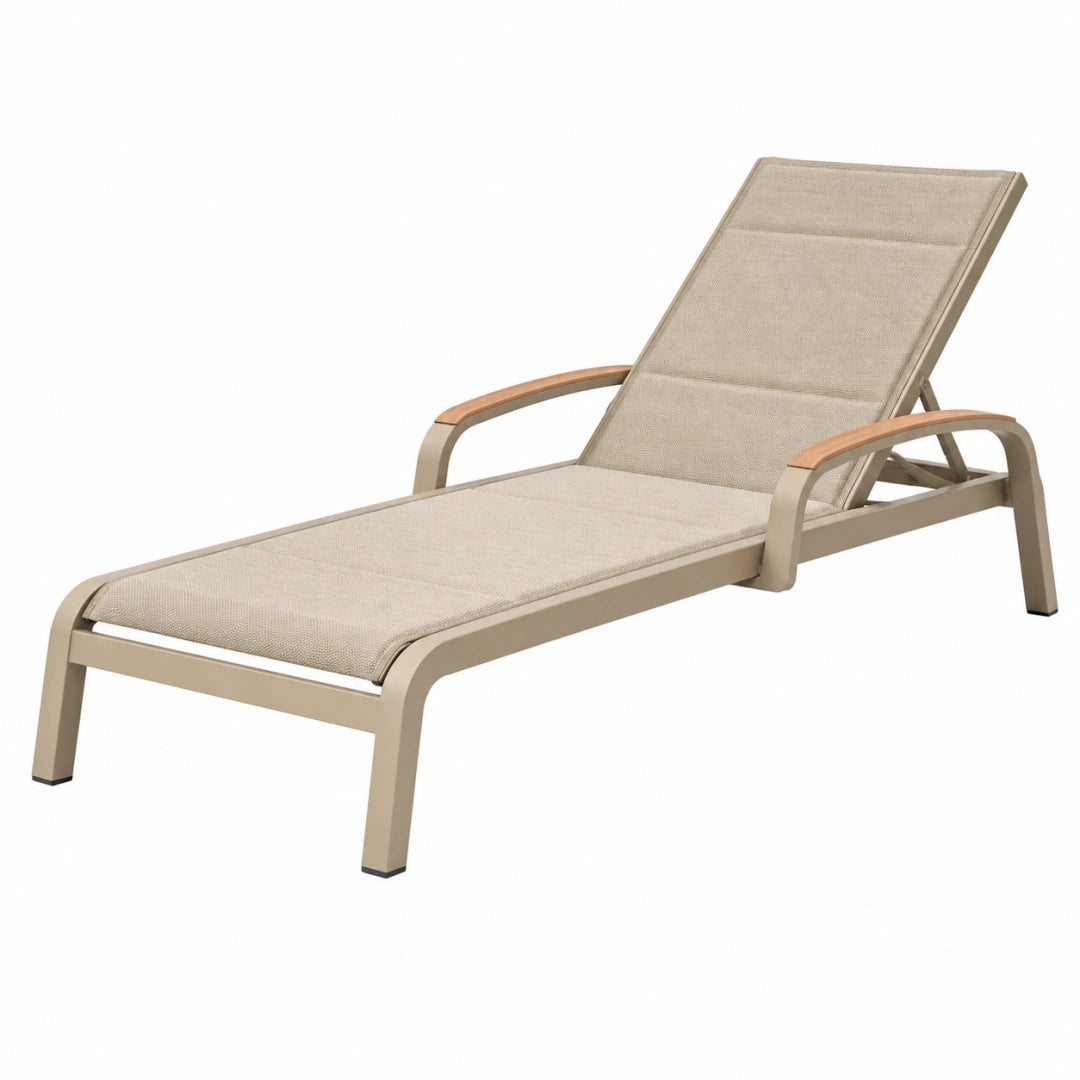 Tumbona 195 x 65 x 95 cm de aluminio y textil beige para exterior con respaldo reclinable