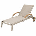 Tumbona de exterior 200 x 65 x 95 cm de metal beige con ruedas y respaldo reclinable