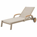 Tumbona de exterior 200 x 70 x 95 cm de aluminio beige con ruedas y respaldo regulable