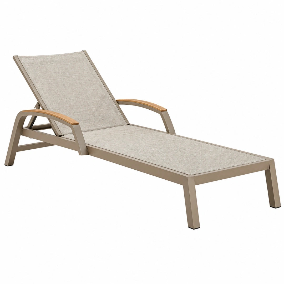 Tumbona 200 x 70 x 96 cm de metal y tejido beige para exterior con respaldo reclinable